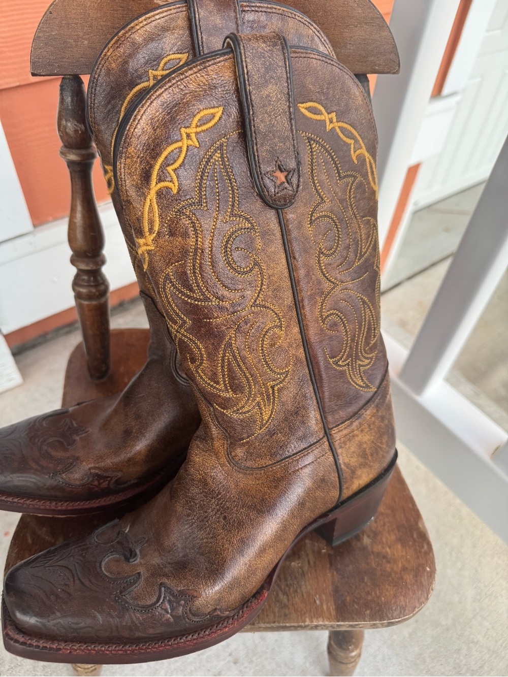 Tony Lama Bark Santa Fe Brown Leather Wingtip Western Cowgirl Boots 8B VF6004 - Picture 2 of 11